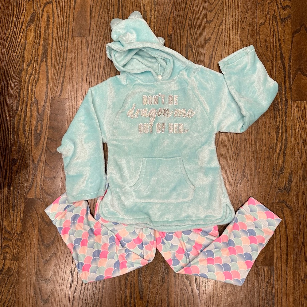 Justice Fluffy Hooded PJ top & bottom, Size 8 & Size 12